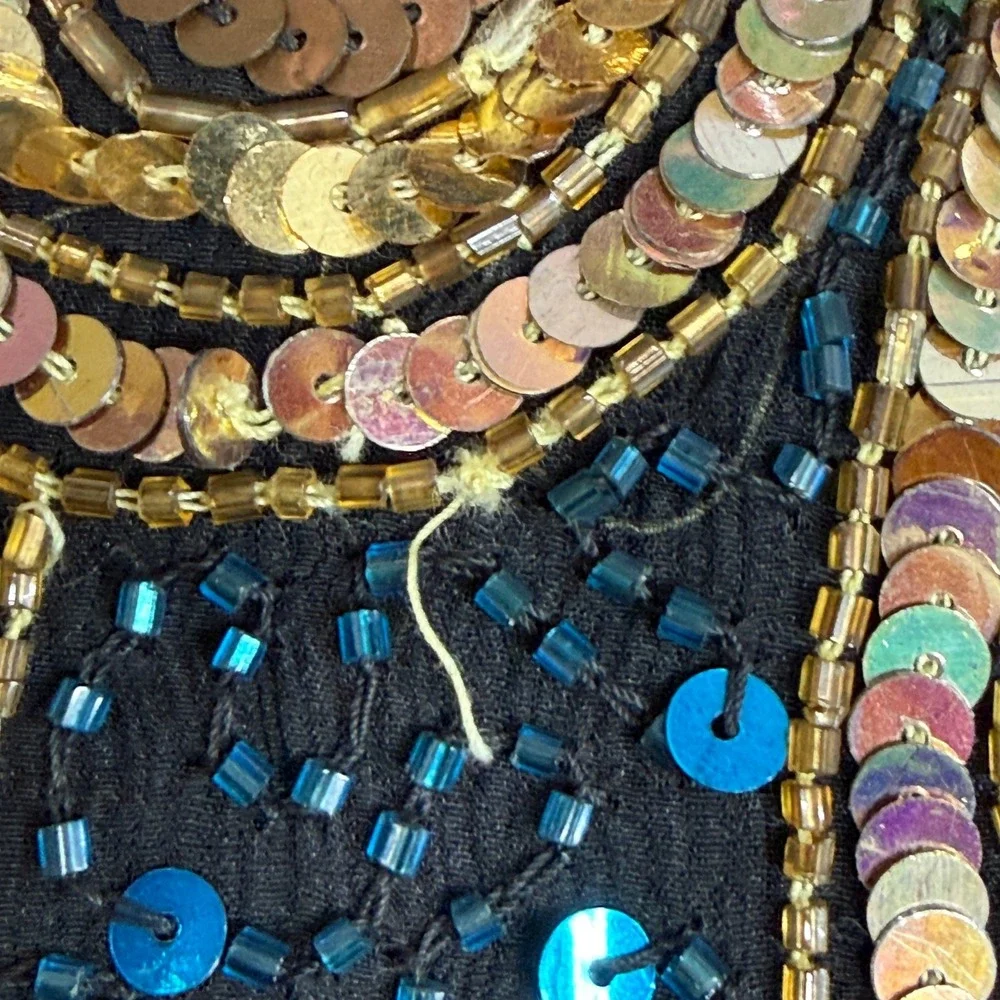 Lawrence Kazars Womens S Beaded Silk Vest Black Gold Paisley Boho Eclectic Artsy - Picture 10 of 11